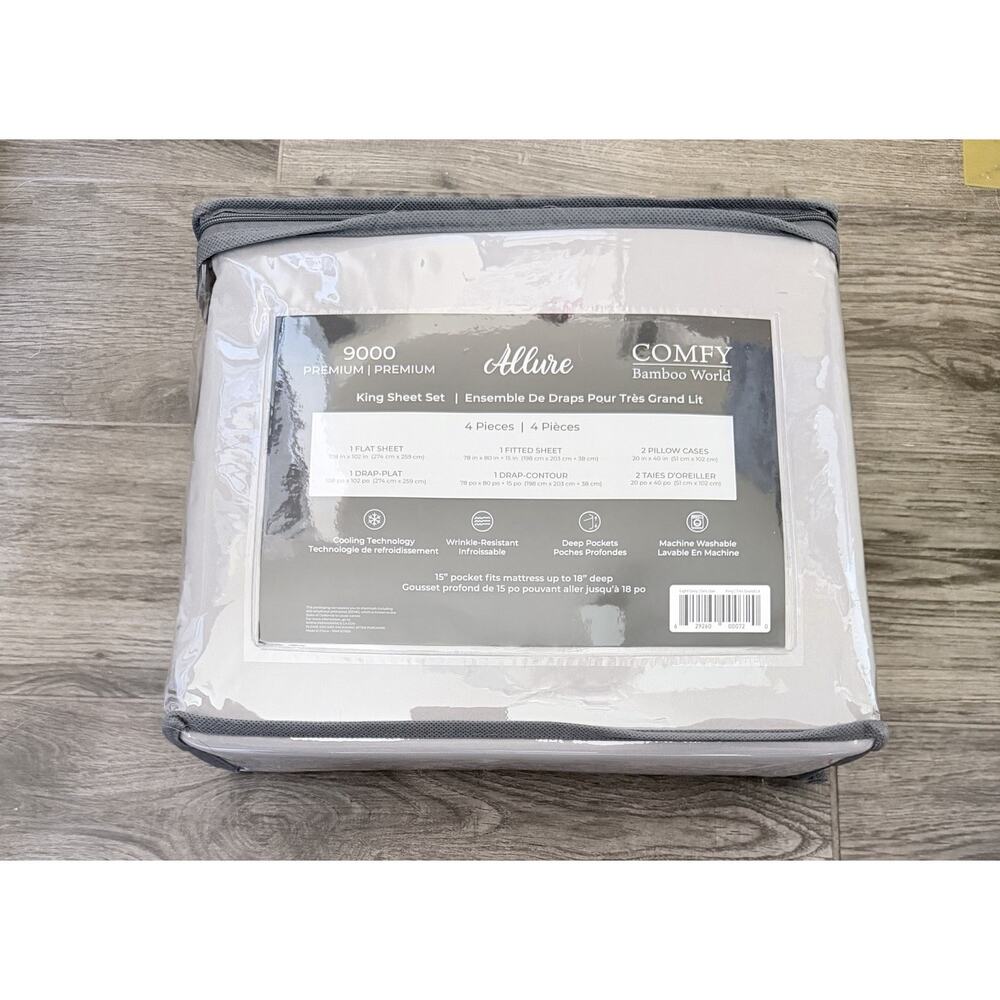 Allure Comfy Bamboo Sheets 9000 Series On Gray King Size